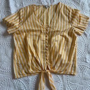 Madewell Yellow Striped Tie-Front Blouse